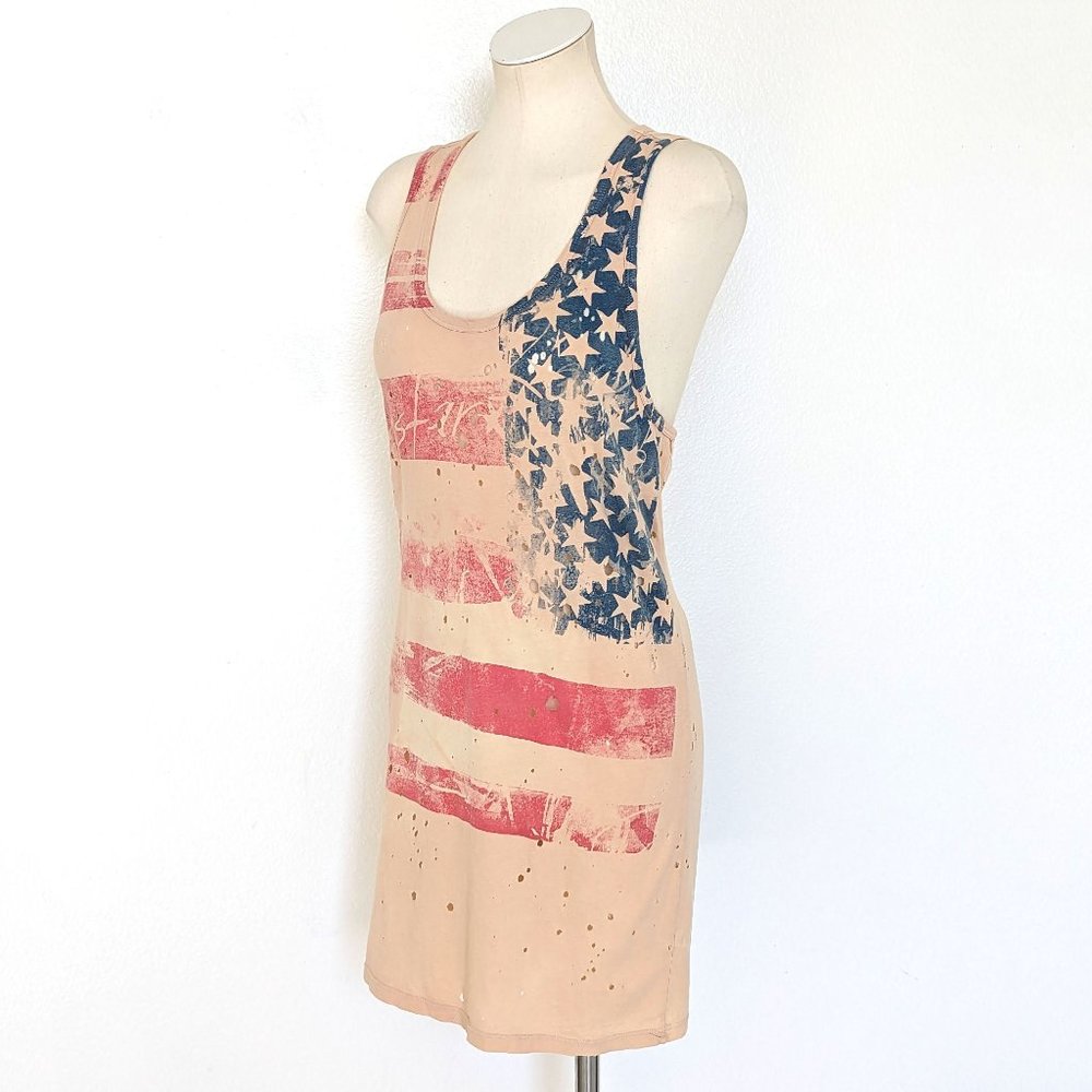 NWT Rockstar Sushi Cream American Flag Distressed Racerback Mini Dress Tunic